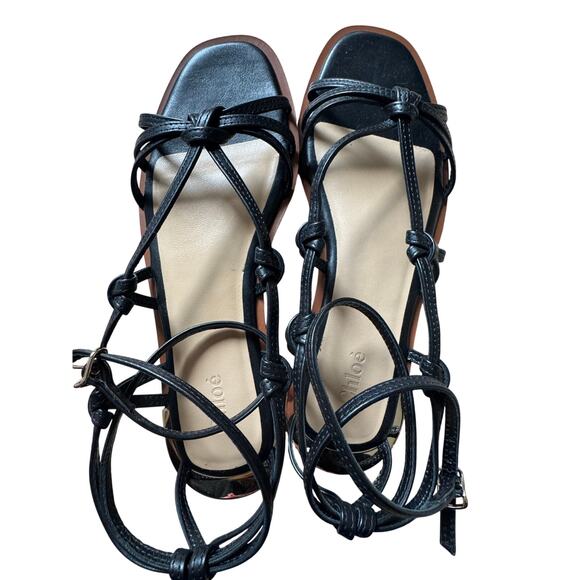 Chloe NIB Uma Knotted Leather Sandals in Black Size 40 - Picture 10 of 12